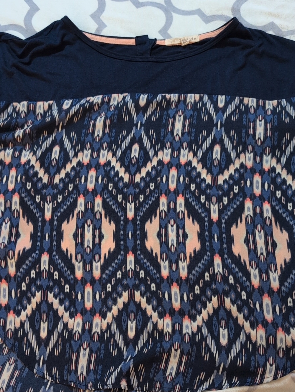 Rewind Navy and Peach Aztec Short Sleeve Tunic
